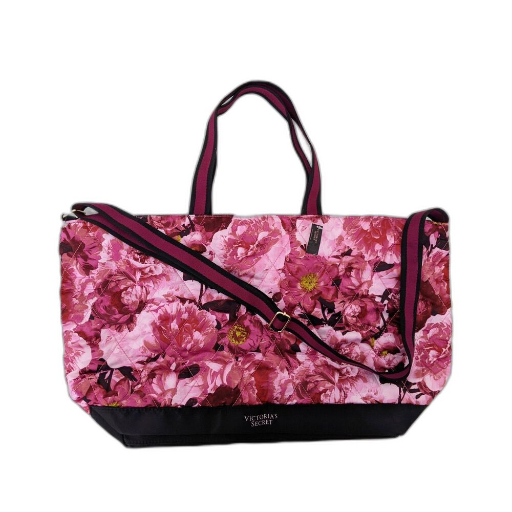 NEW Victoria Secrets Quilted Pink Red Floral Tote NWT